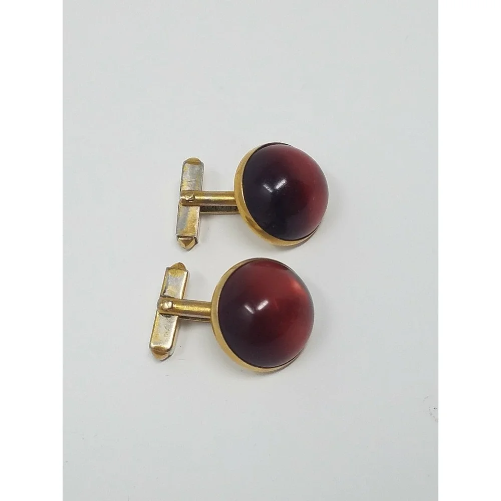 Vtg Swank cufflinks pink glass‎ Cabochon gold tone men accessories old money